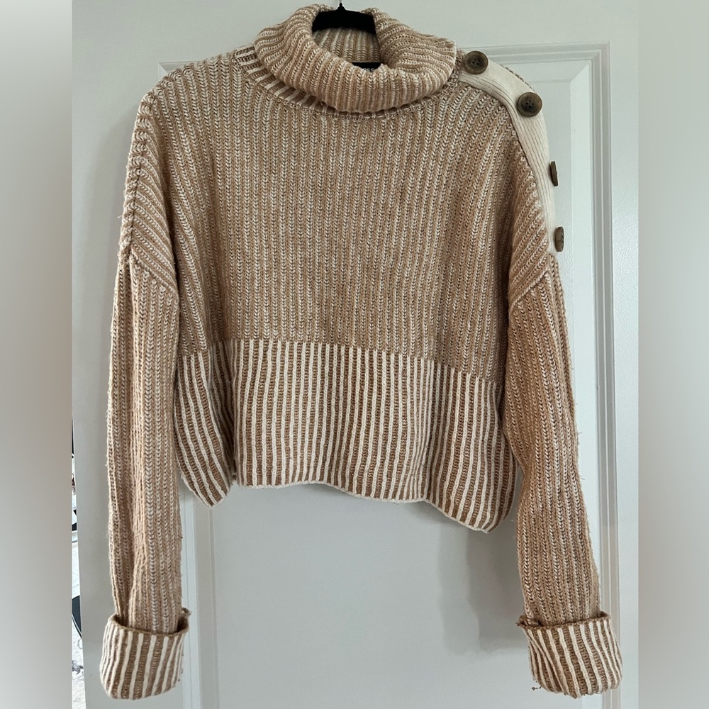 Express Camel and Cream Turtleneck Sweater
